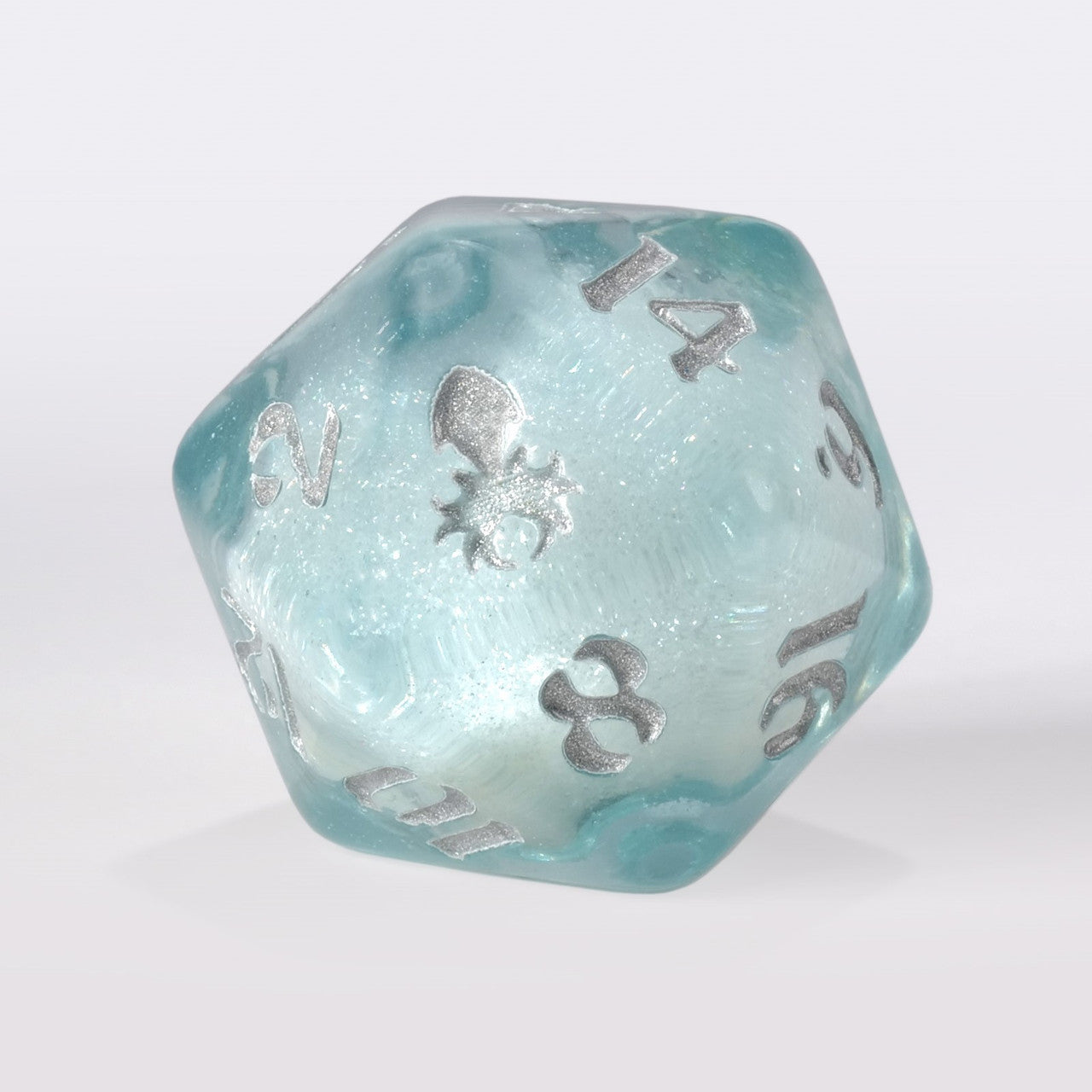 Lite Blue Liquid Core Single D20 with Silver Ink